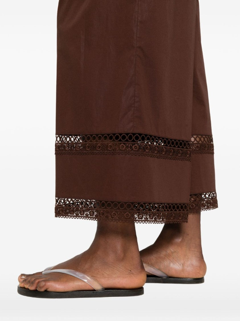 Twin-Set Brown Drawstring Lace Wide-Leg Pants