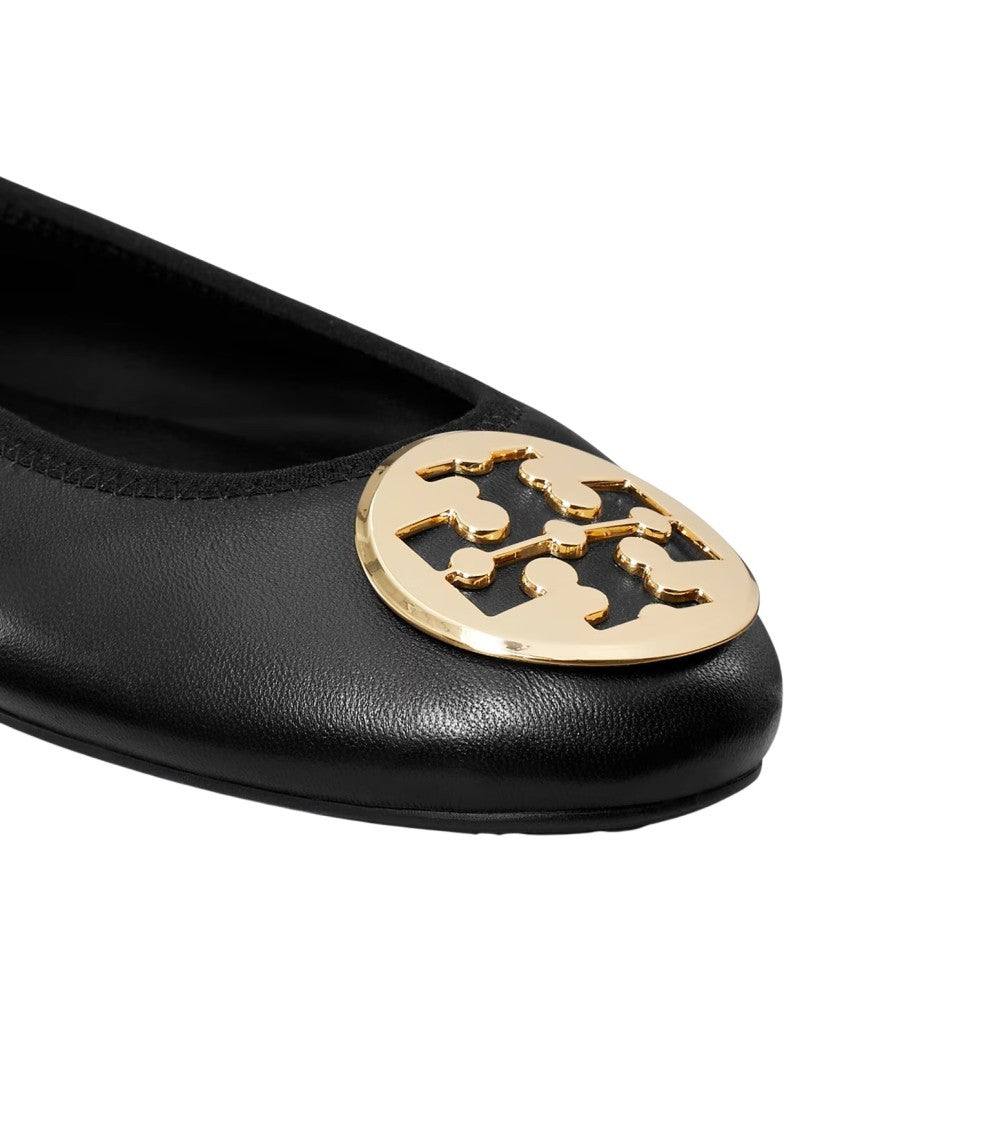 Tory Burch Leather Travel Ballet Flats With Logo Emblem