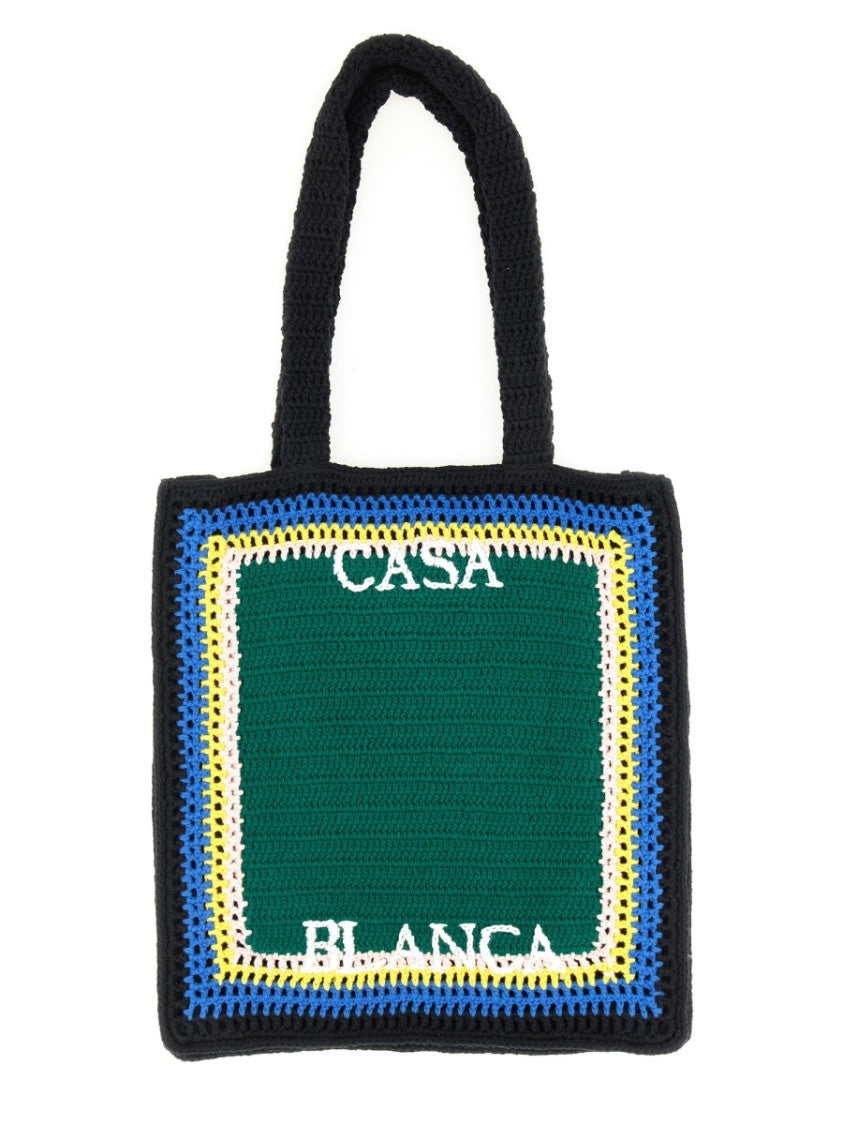 Casablanca Square Stripe Crochet Bag With Contrasting Accents