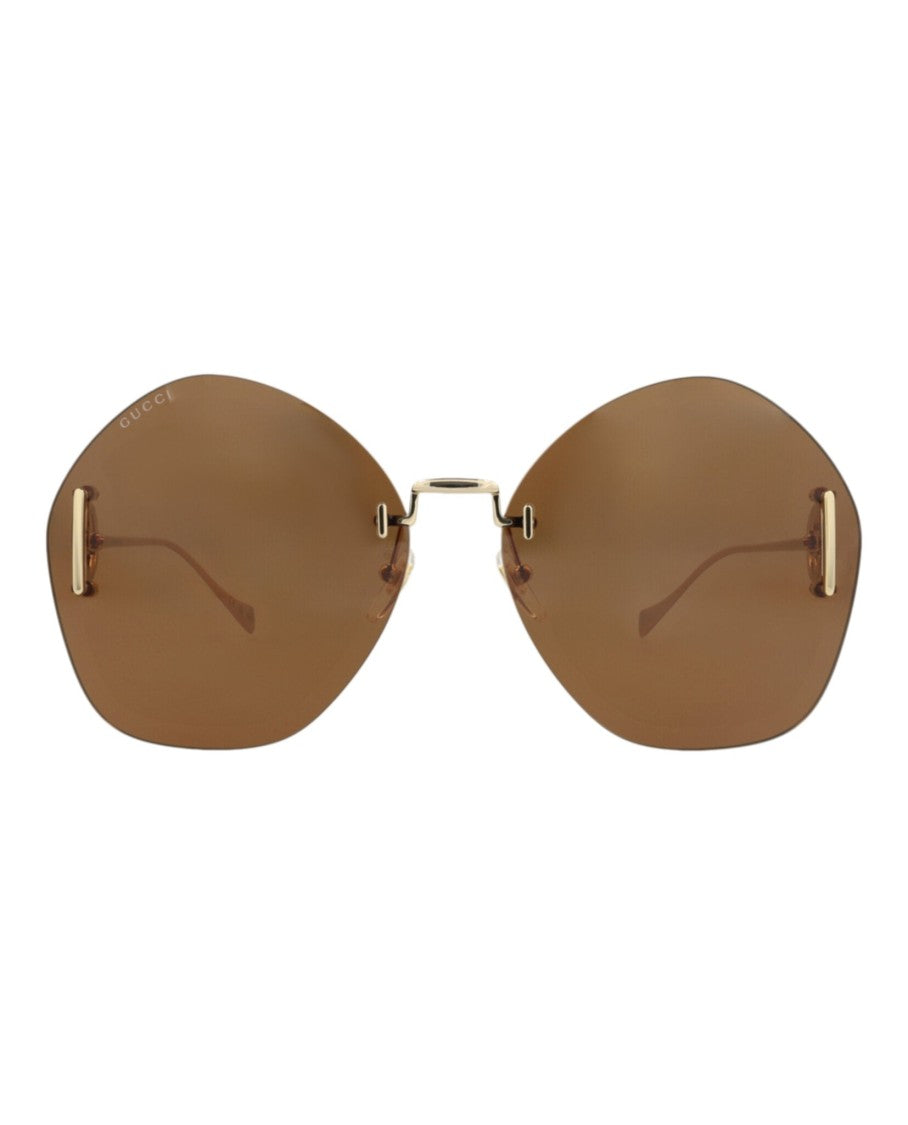 Gucci Round-Frame Metal Sunglasses With Gold-Tone Accents And Rimless Design