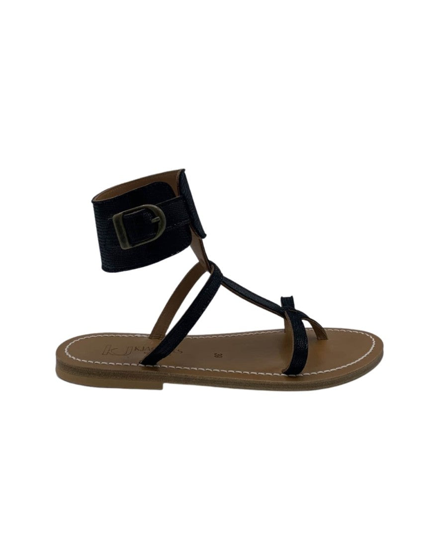 K Jacques St Tropez Black Sandals With Elegant Ankle Strap