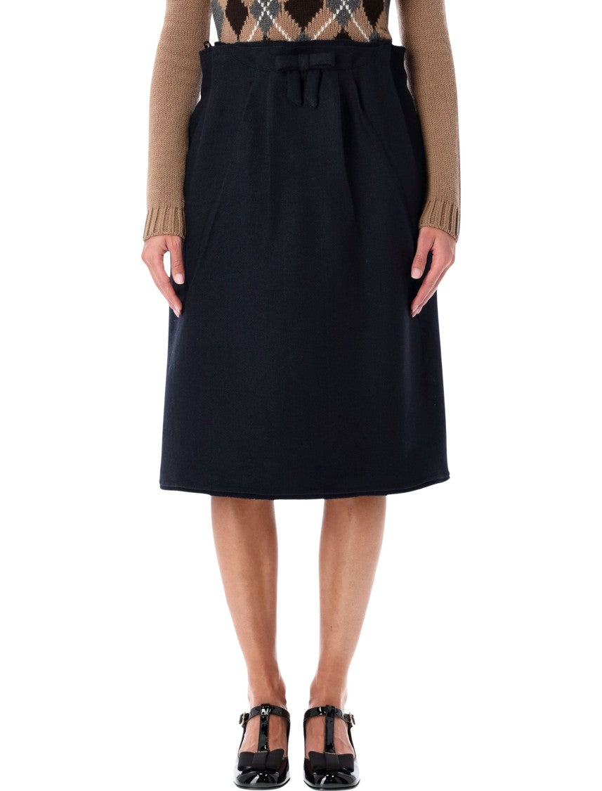 Prada Chevron Wool Midi Skirt With Bow Detail