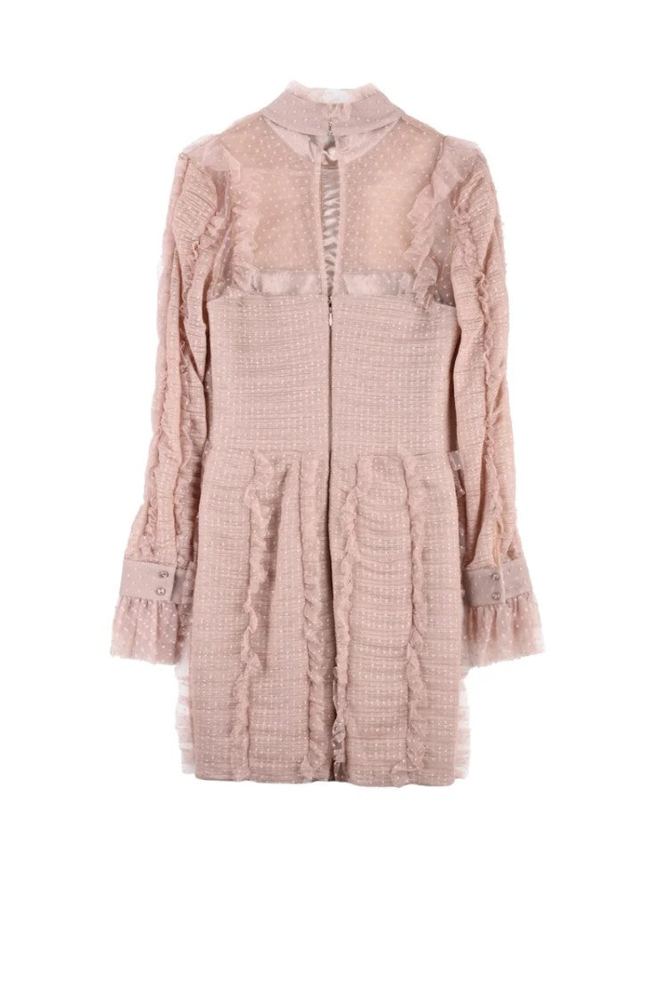 Elisabetta Franchi Sheath Tulle Dress Cuffed Sleeves - Old Rose