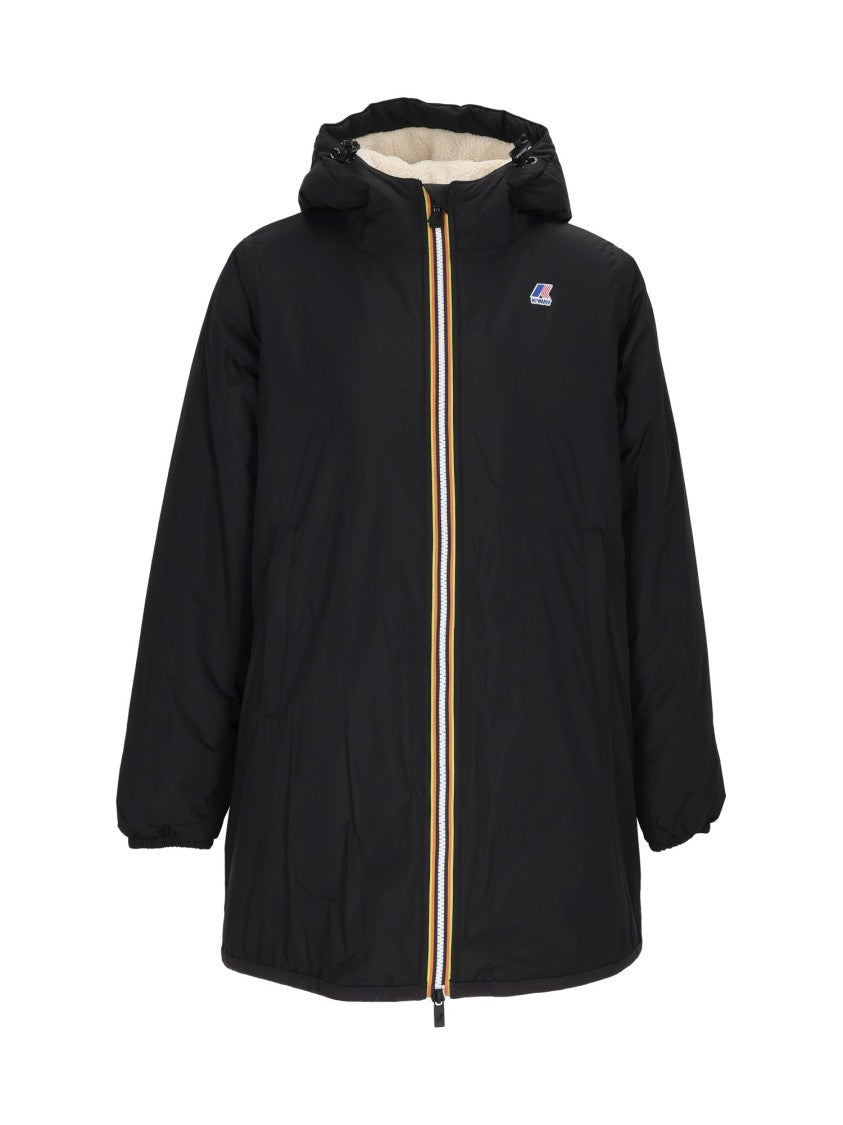 K-Way 3/4 Length Jacket With Front Zipper And Multicolor Stripe