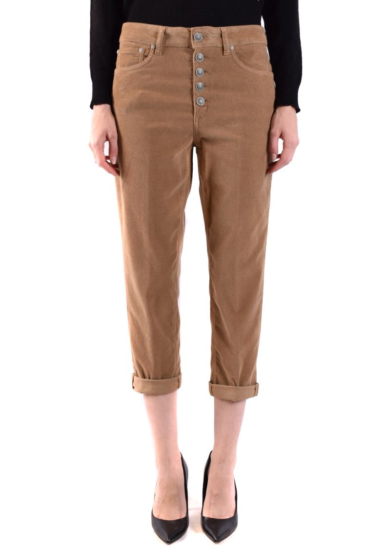 Dondup Cropped Beige Button-Front Rolled Hem Jeans