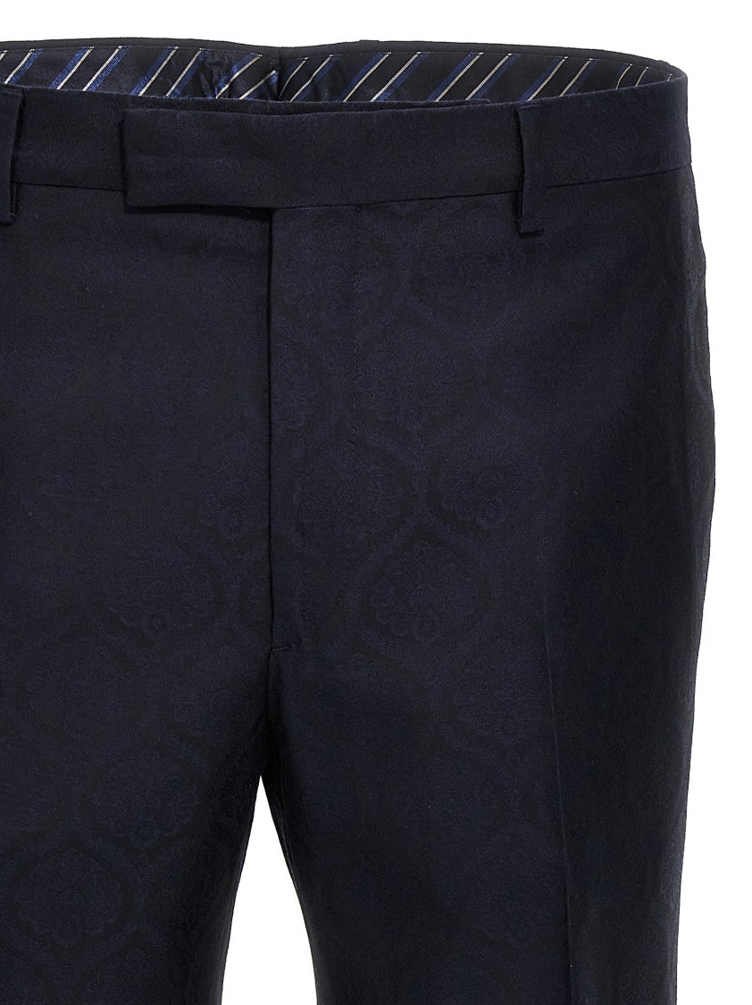 Etro Black Jacquard Pants With Pressed Pleats And Slim Fit