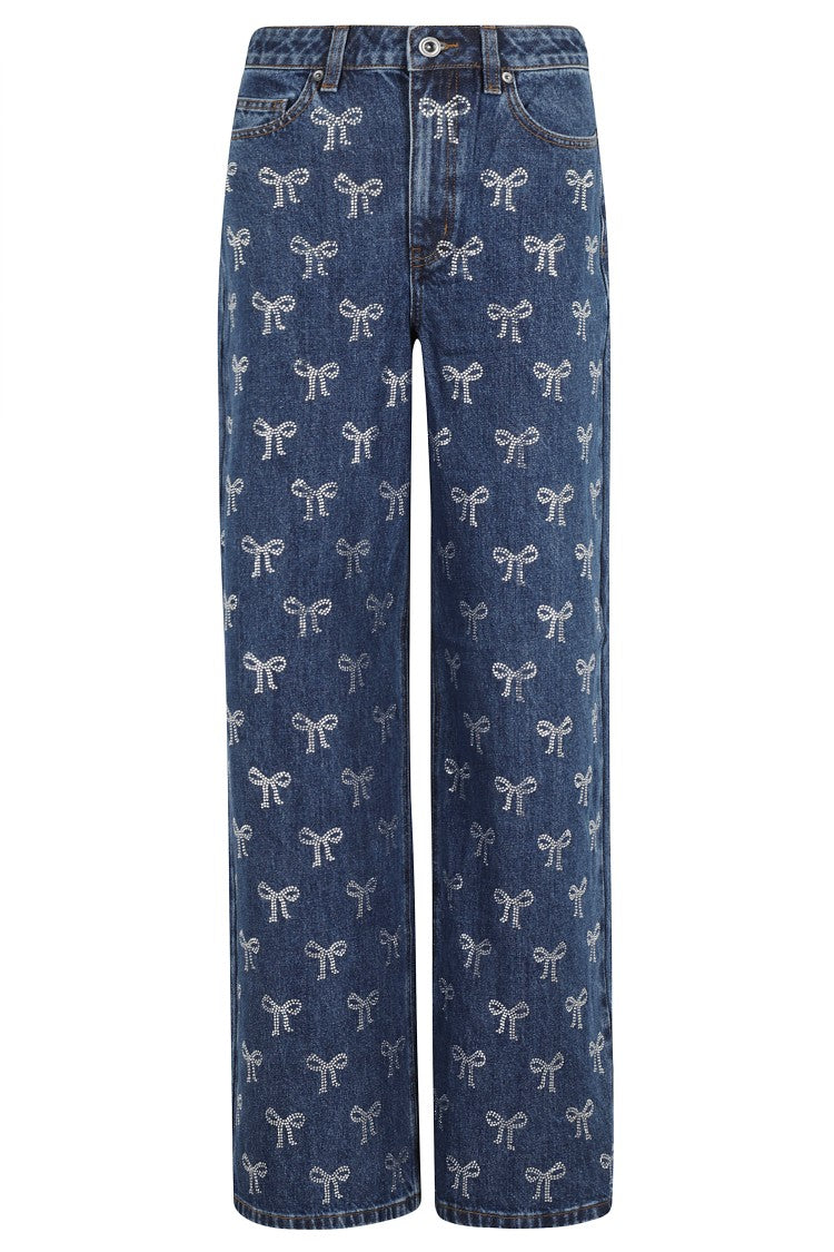 Self-Portrait Rhinestone Bow Denim Jeans