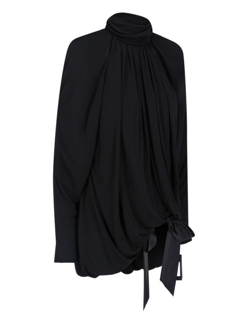 Saint Laurent Draped Mini Dress – Black