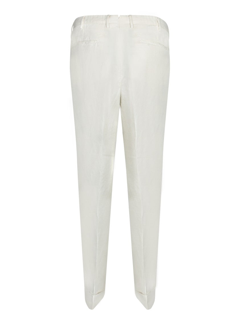 Dell'oglio Tailored White Trousers In Cotton-Linen Blend