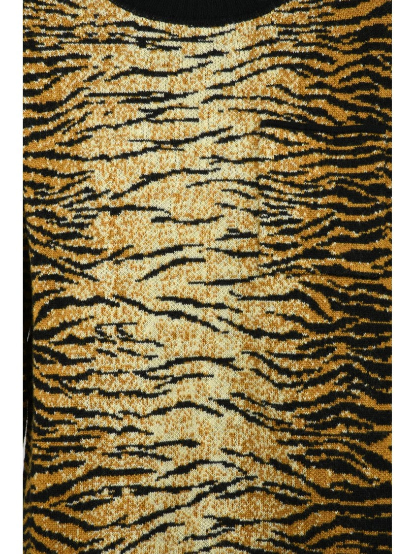 Mo5ch1no Jeans Crewneck Knit Sweater With Bold Tiger Stripe Design