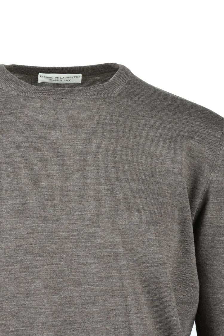 Filippo De Laurentiis Brown Merino Wool Men's Crewneck Pullover