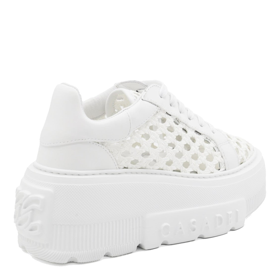 Casadei White Leather Woven Desing Sneakers