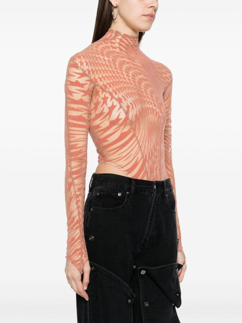 Mugler Peach Pink Stretch Mesh Top