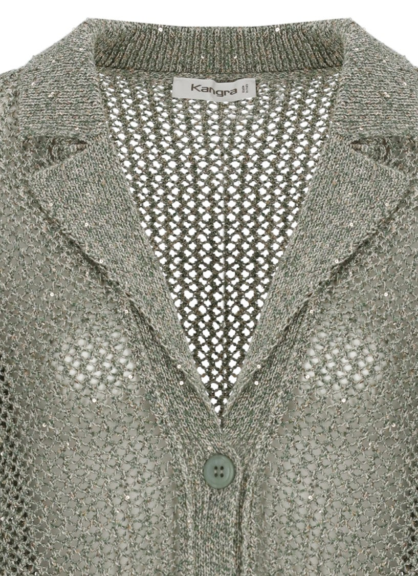 Kangra Green Cotton Sequined Single Breasted Blazer