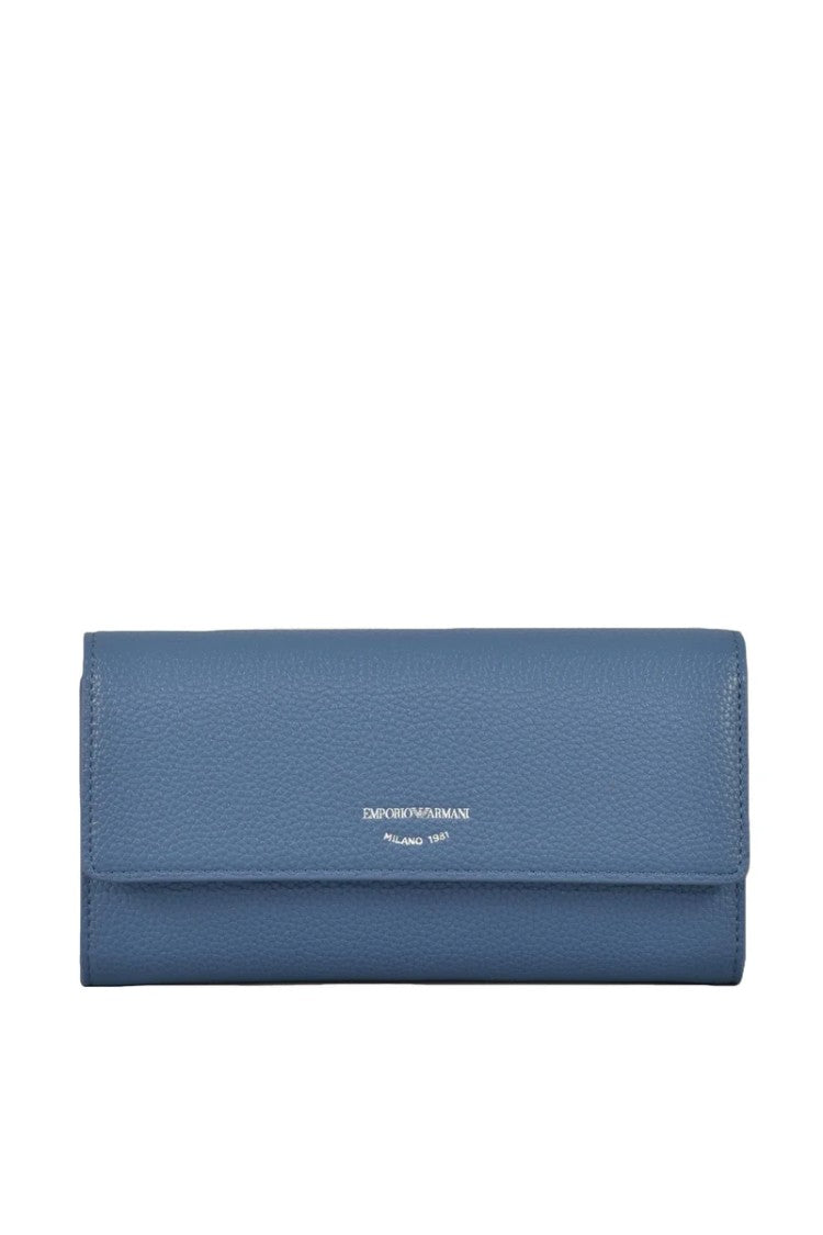 Emporio Armani Textured Leather Wallet With Flap Closure And Metallic Logo Detail