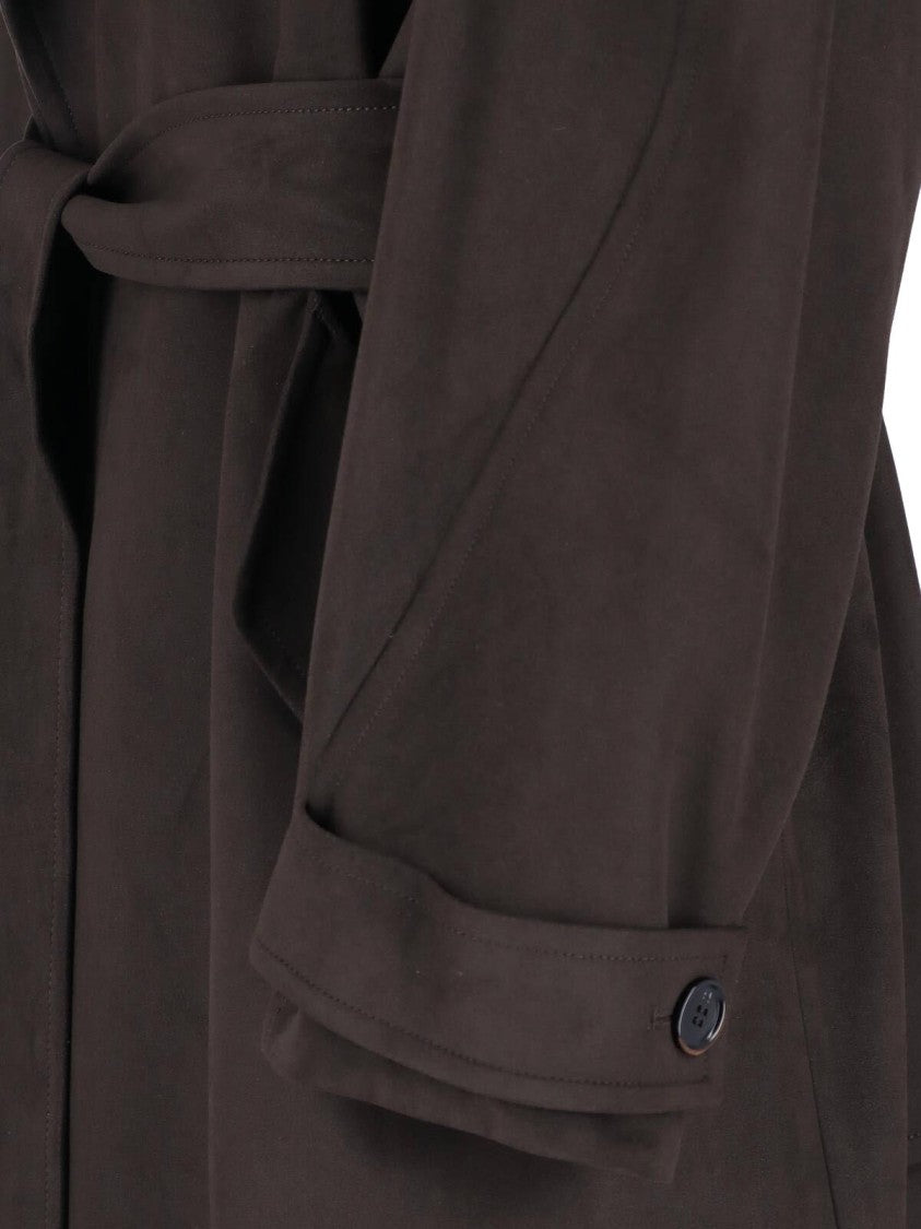 Low Classic Double-Breasted Faux Suede Trench Coat With Adjustable Features