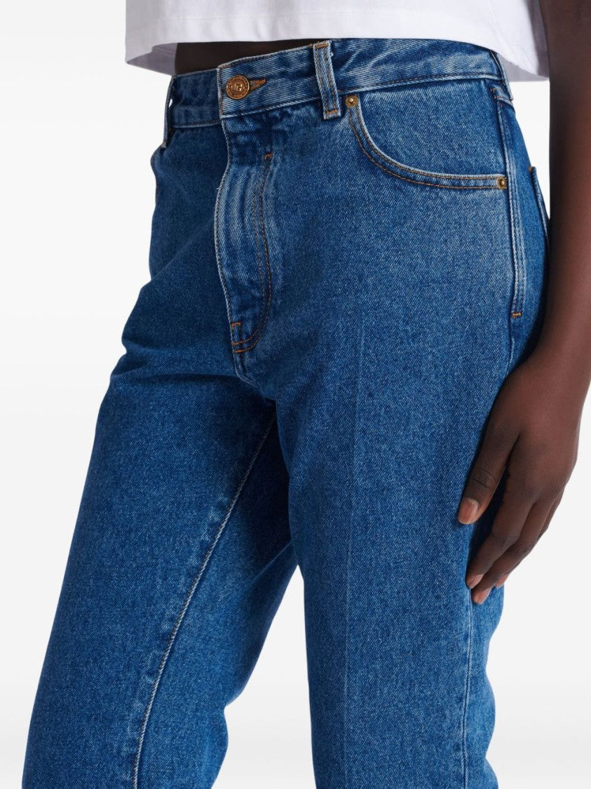 Balmain Medium Blue High-Waisted Bootcut Jeans