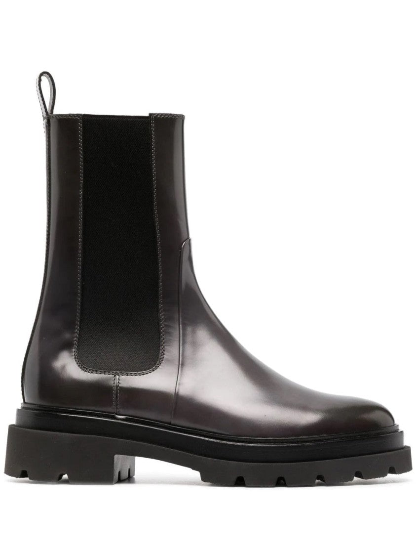 Santoni Sleek Grey Ankle Boots With Elastic Side Panels And Rugged Sole