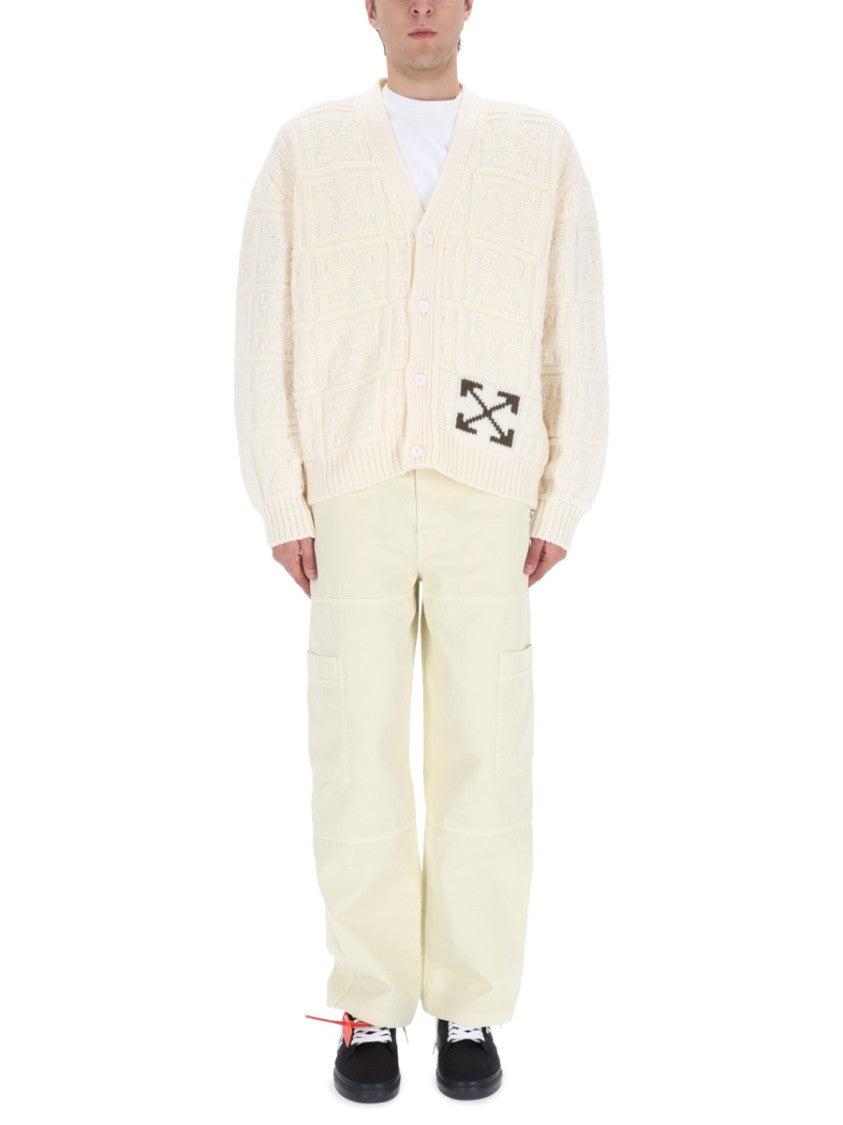Off-White Beige Arrow Stitch Cardigan