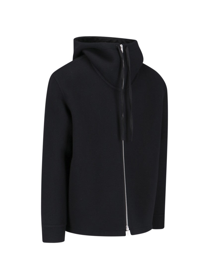 Jil Sander Hooded Jacket With Embroidered Logo – Black