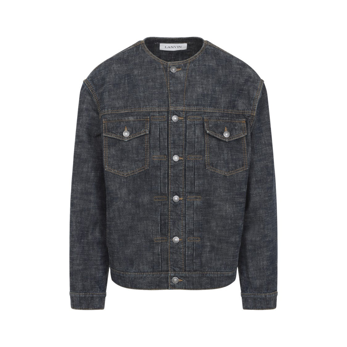 Lanvin Collarless Navy Blue Cotton Jacket