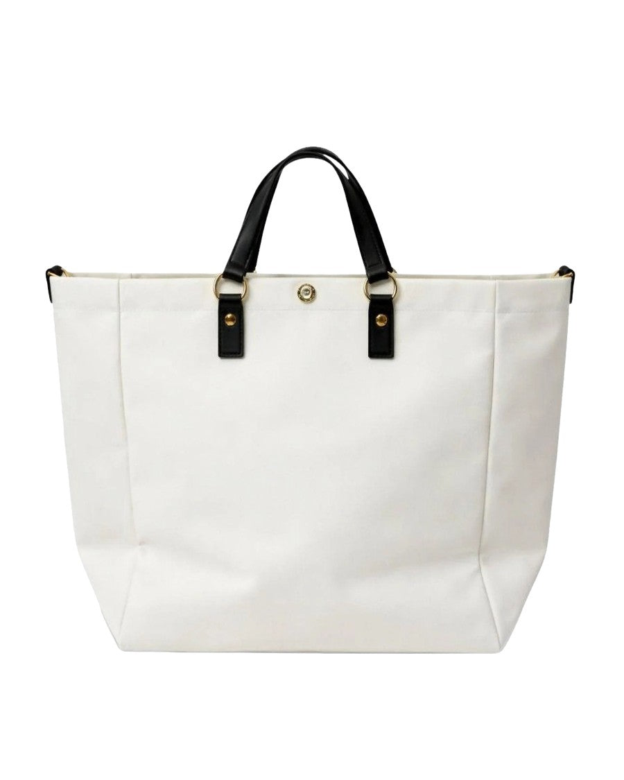 Elisabetta Franchi Spacious Ivory And Black Tote Bag With Gold Accents