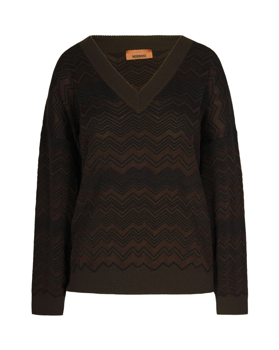 Missoni Chevron Pattern Oversized Knit Sweater In Brown