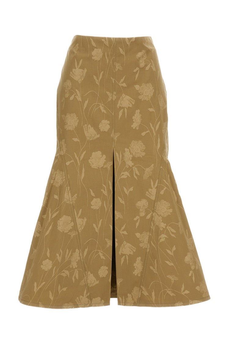 Erdem Cotton Jacquard Midi Skirt With Fluted Fishtail Silhouette