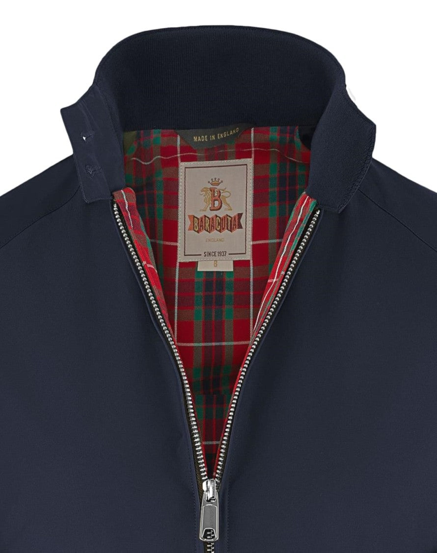 Baracuta Cropped Black Bomber Jacket With Plaid Lining