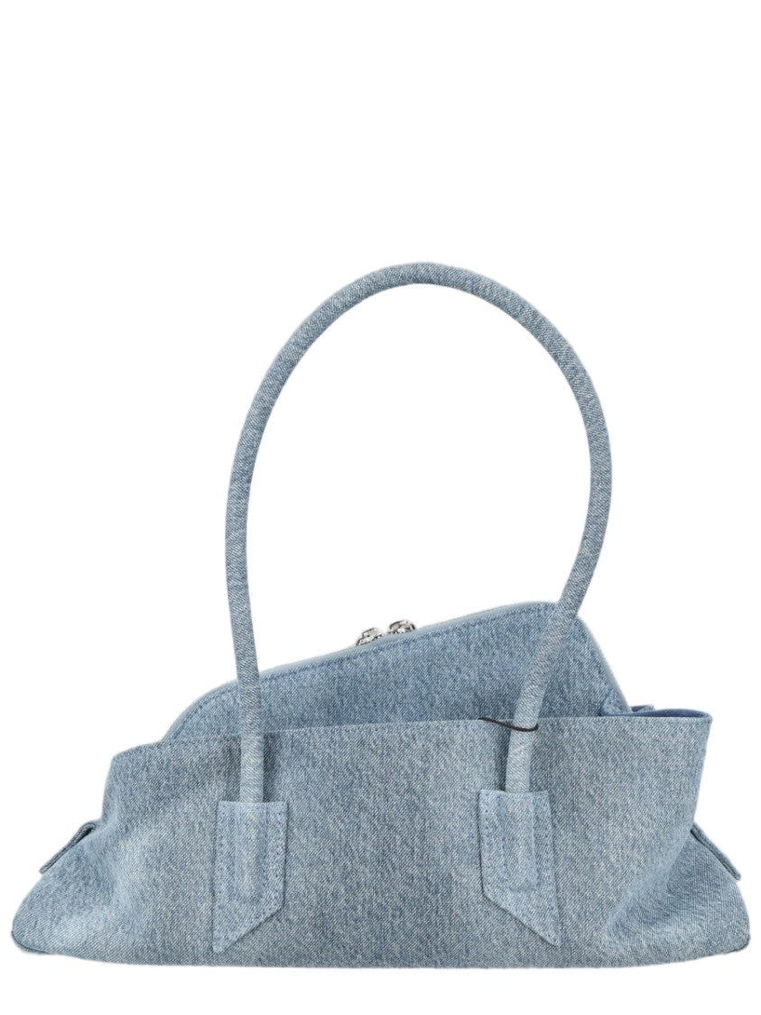 The Attico Textured Blue Shoulder Bag With Zip Closure And Rounded Handles
