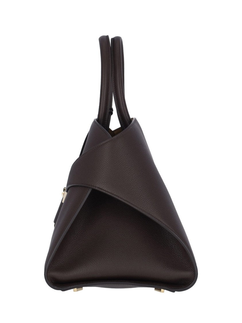 Ferragamo Structured Dark Brown Leather Handbag