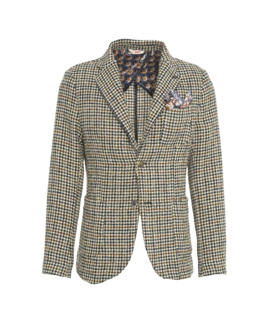 Bob Classic Beige Pied De Poule Blazer With Tailored Fit And Patterned Lining