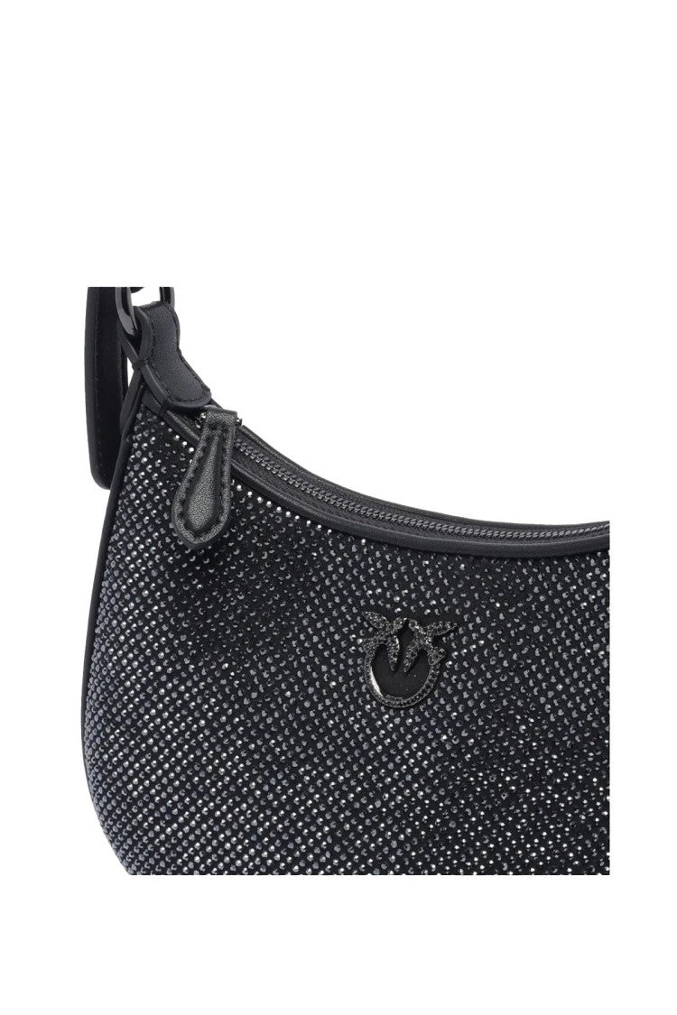 Pinko Black Crystal Embellished Leather Shoulder Bag