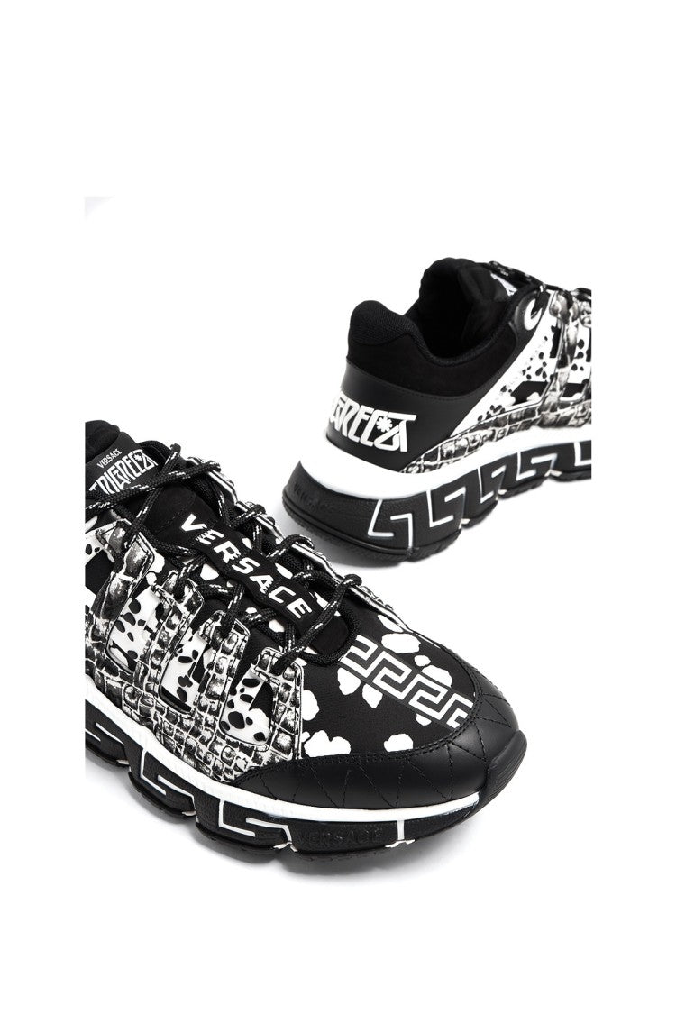 Versace Multicolor Newspaper Print Greek Key Leather Sneakers