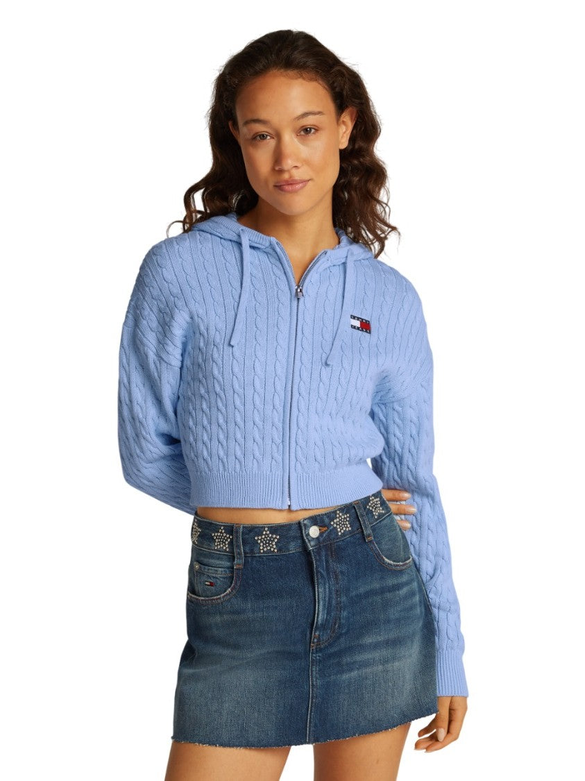 Tommy Jeans Cable Knit Cropped Hoodie With Cozy Hood