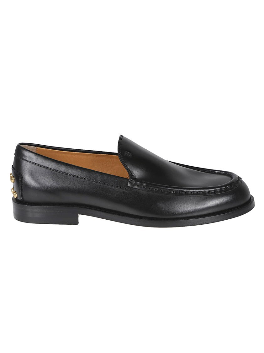 Tod's Black Calf Leather Metal Dots Loafers