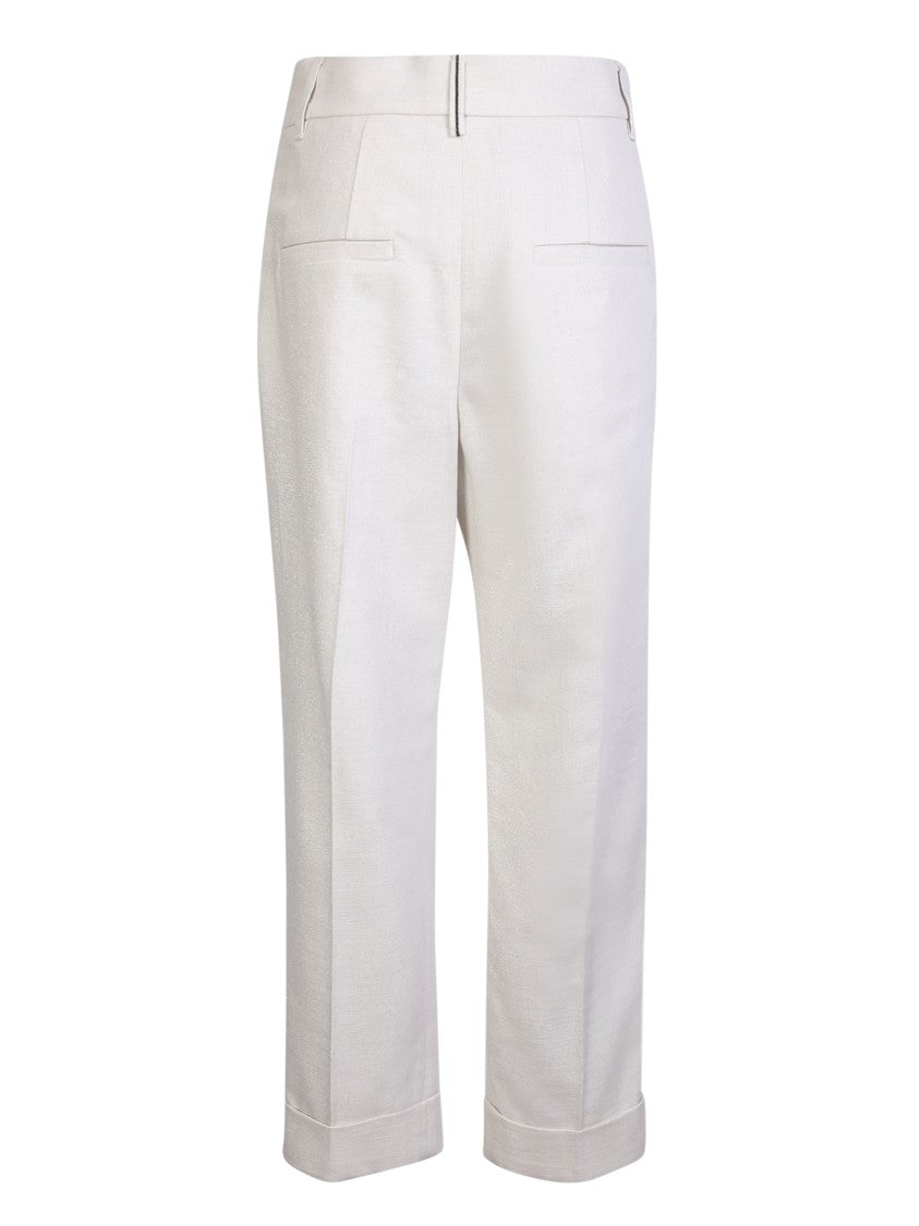 Brunello Cucinelli White Twill Baggy Sartorial Trousers