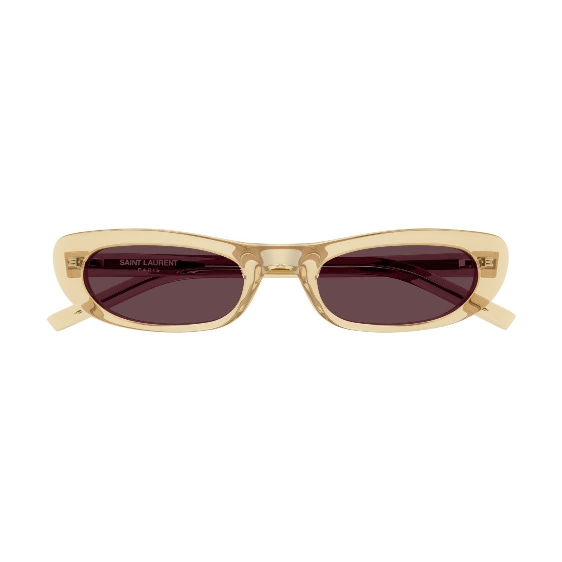 Saint Laurent Translucent Yellow Acetate Sunglasses With Rich Burgundy Lenses
