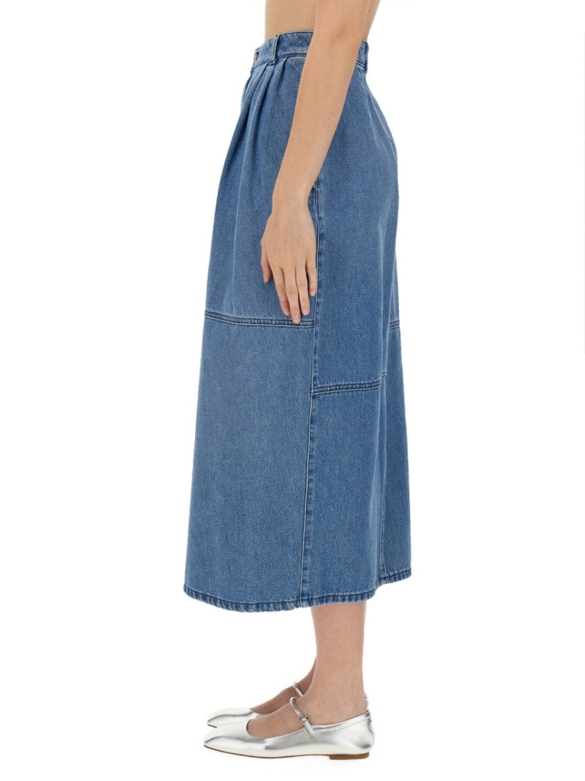 Alysi High-Waisted Midi Skirt With Front Slit