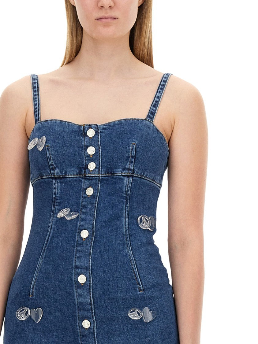 Moschino Fitted Denim Mini Dress With Sweetheart Neckline