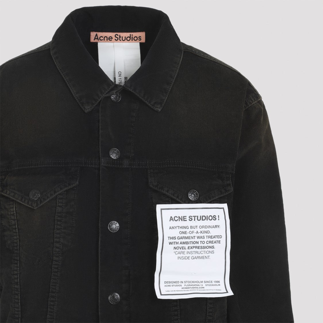 Acne Studios Black Cotton Corduroy Jacket With Adjustable Waist And Flap Pockets