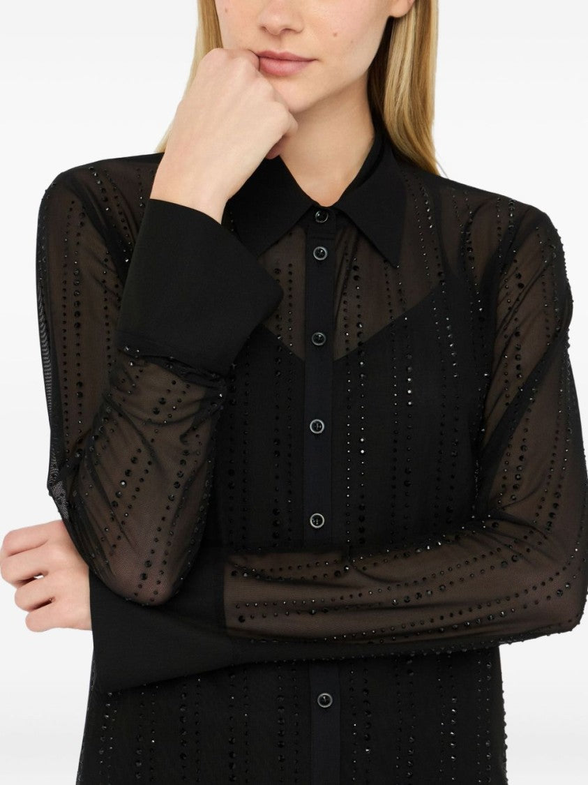 Liu Jo Sheer Black Long-Sleeve Shirt With Embellished Detailing