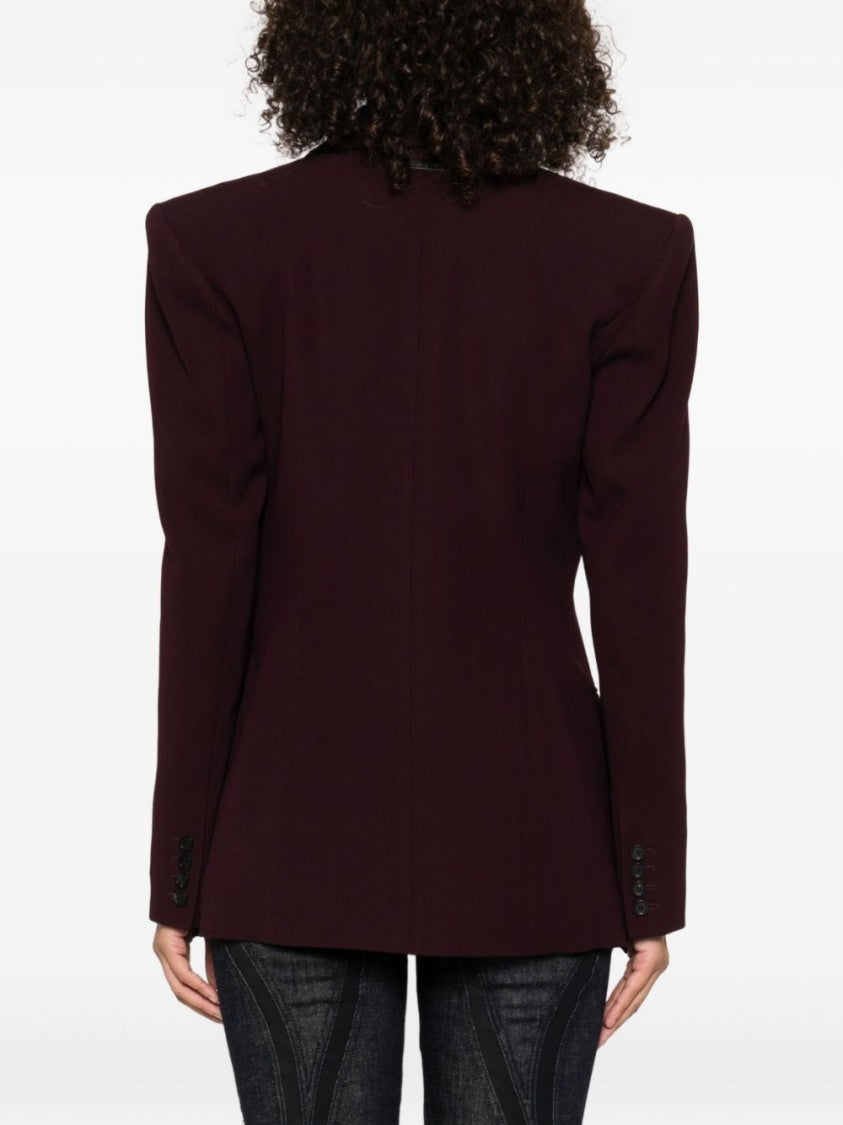 Mugler Dark Red Single Breasted Flap Jacket