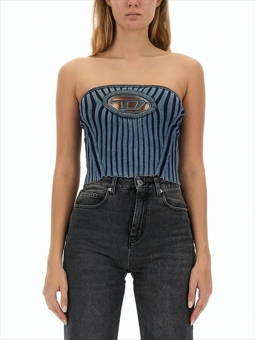 Diesel Strapless Ribbed Knit Top With Cutout