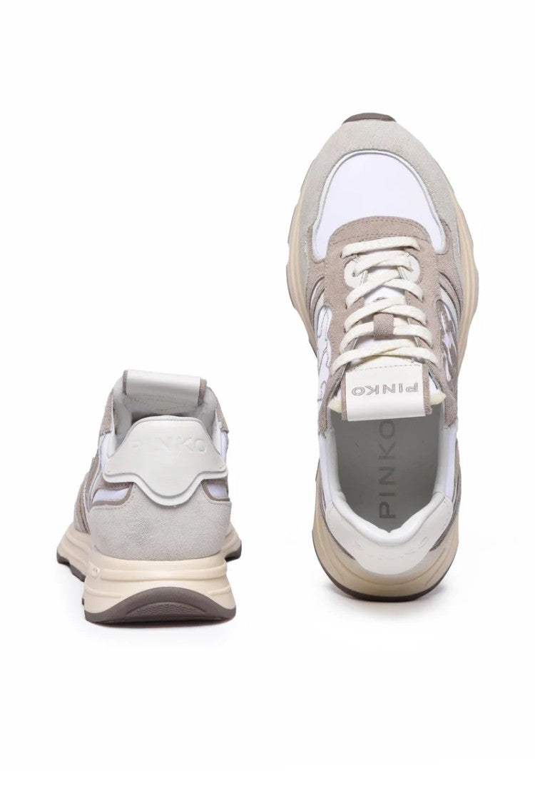 Pinko Cow Leather Fiber Sneakers - White/Beige