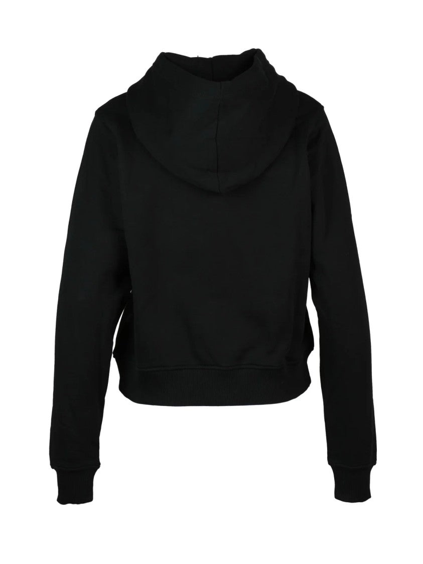 Diesel Cropped Black Hoodie With Drawstring Hood And Embossed Logo