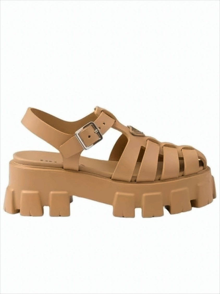Prada Cage-Design Chunky Platform Sandals In Spider Rubber