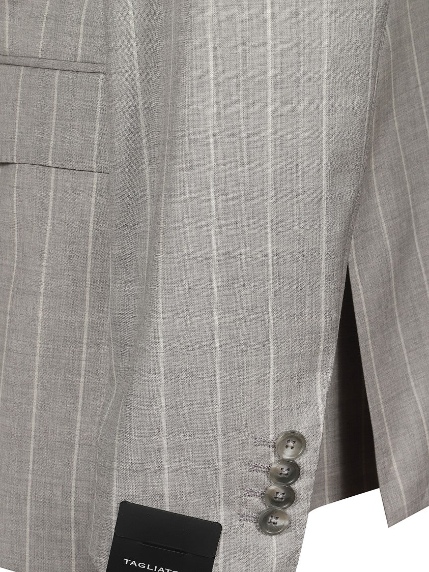 Tagliatore Light Grey Pinstripes Double Breasted Suit