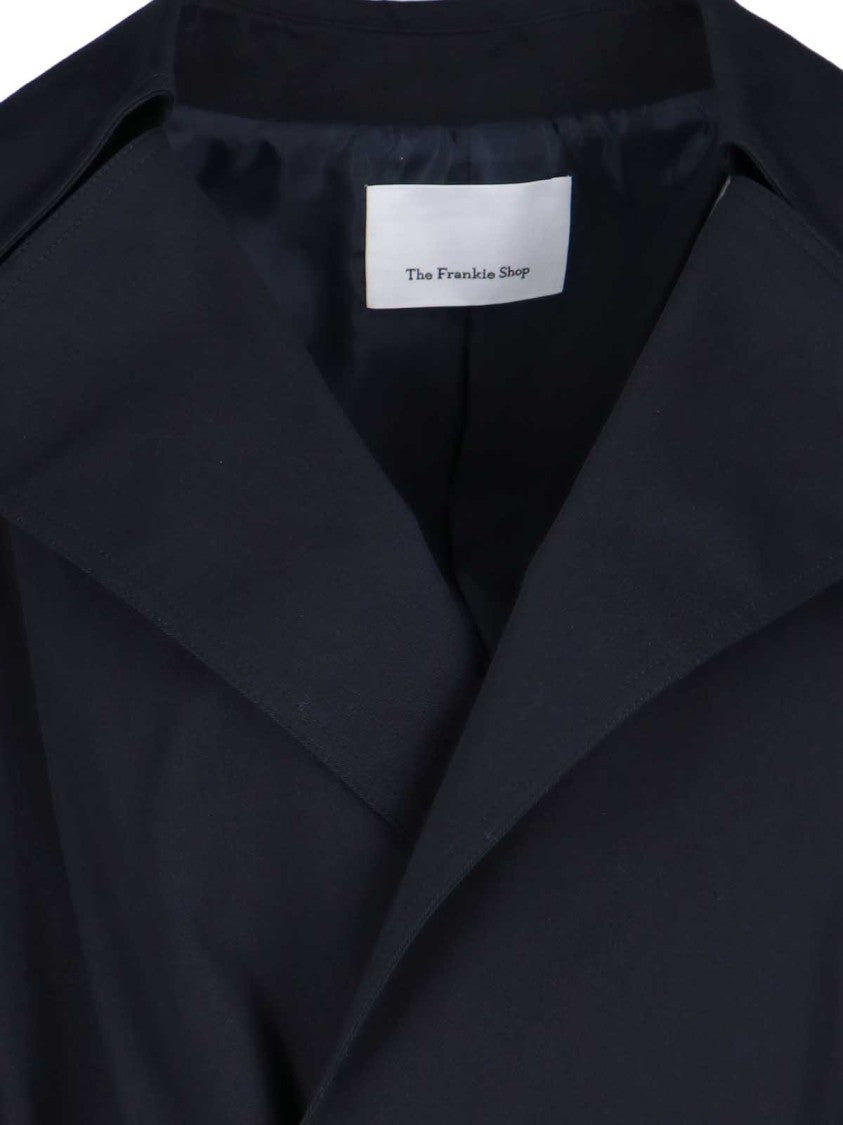 The Frankie Shop Navy Blue Cotton "Zurich" Oversized Short Trench Coat