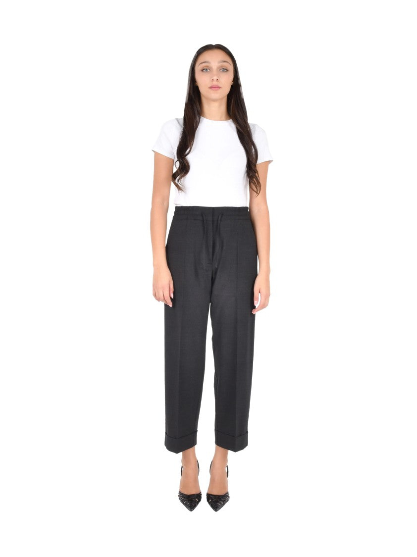 Parosh Cropped Dark Brown Trousers With Drawstring Waist